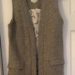 Anthropologie Elevenses Wool Vest Womens Small Gray Pockets Academia Layer Open